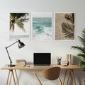 Zestaw obrazy w ramie, plakaty - palma, morze, cień - rama biała