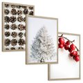Zestaw obrazy w ramie, plakaty - szyszki, jabłka, zima - rama drewno