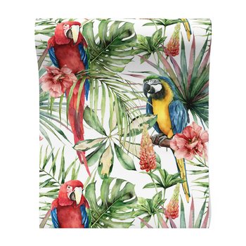 Tapeta - papugi, kwiaty, liście