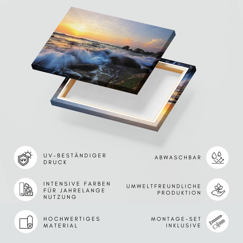 Obraz na płótnie - morze, fale, zachód słońca