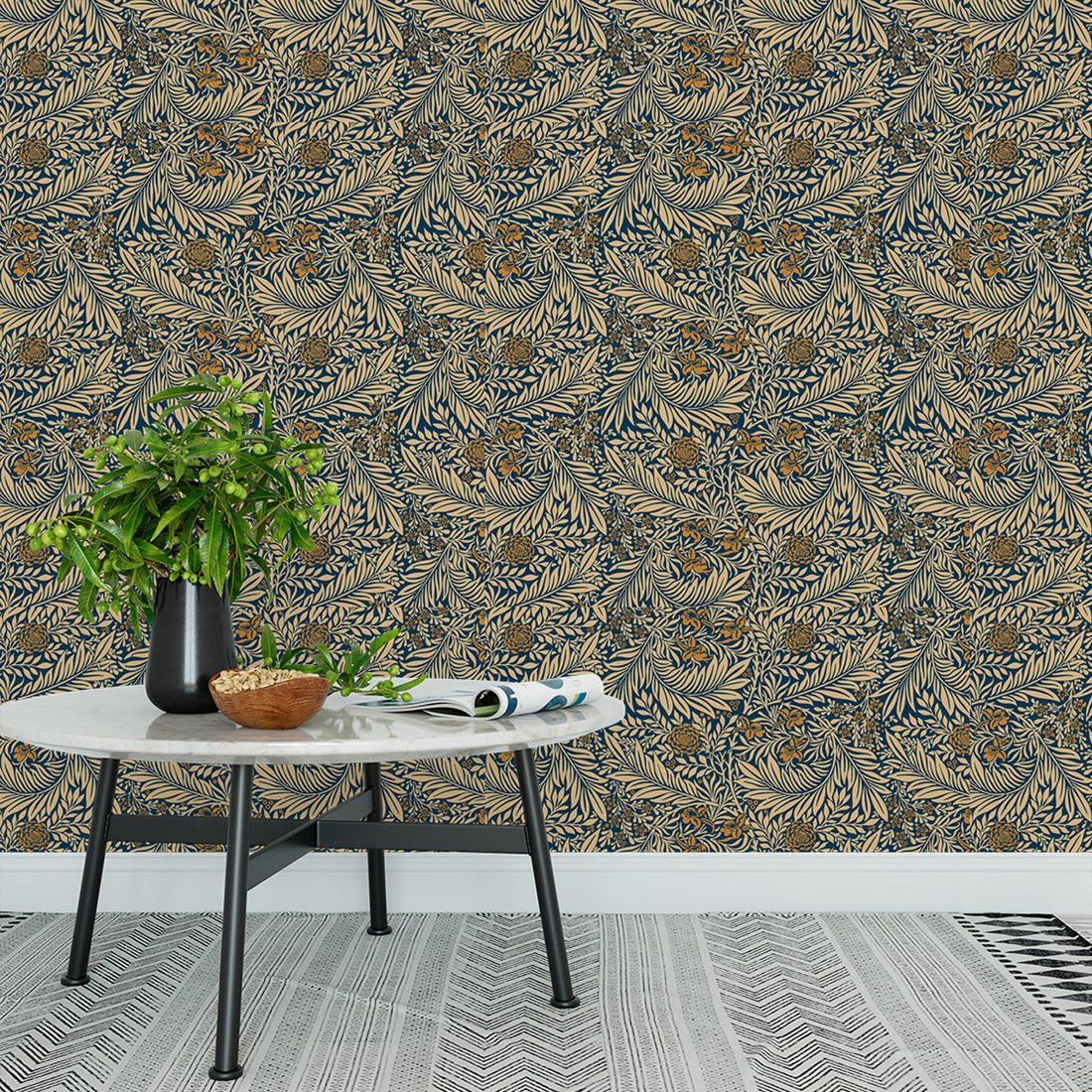 Tapeta - kwiaty, liście, ornamenty