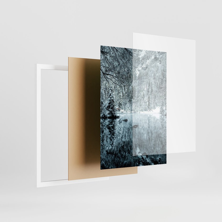 Zestaw obrazy w ramie, plakaty - zima, śnieg, góry - rama biała