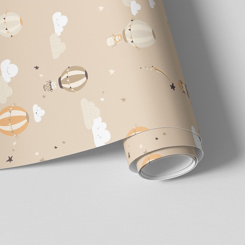 Tapeta - dziecięca, balony, chmury, gwiazdy