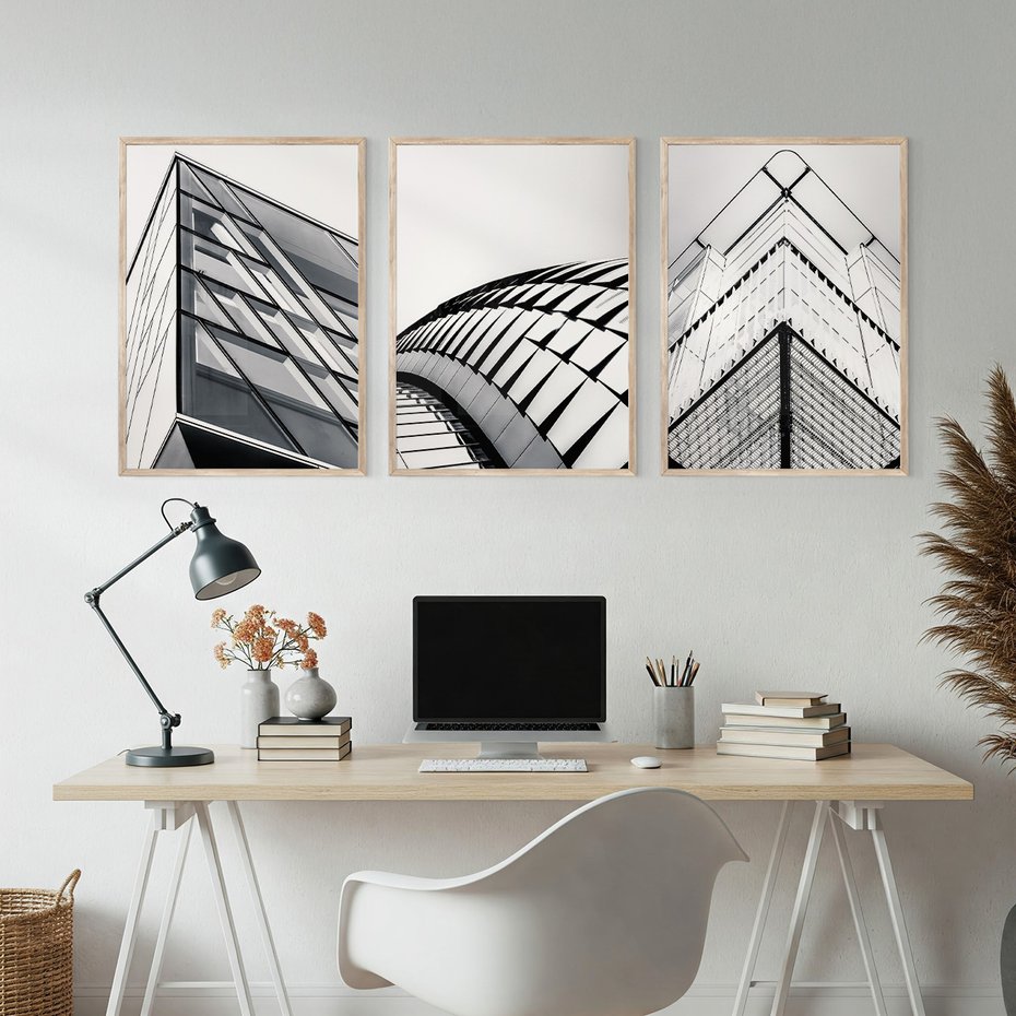 Zestaw obrazy w ramie, plakaty - architektura, budynek, fasada - rama drewno
