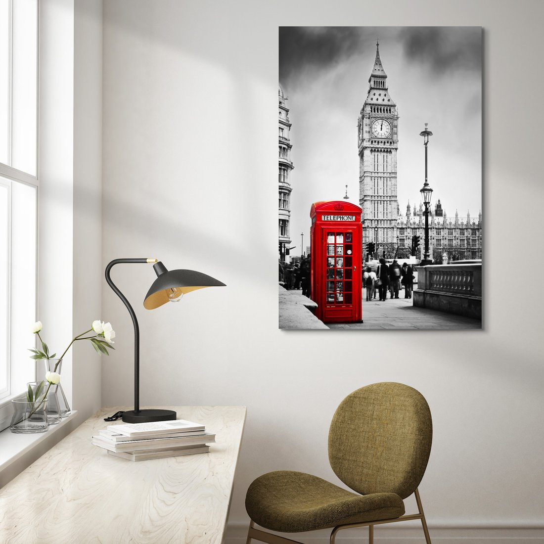Obraz na płótnie - Londyn, Big Ben, budka telefoniczna