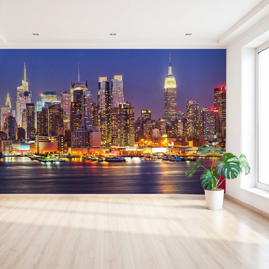 Fototapeta - miasto, noc, woda