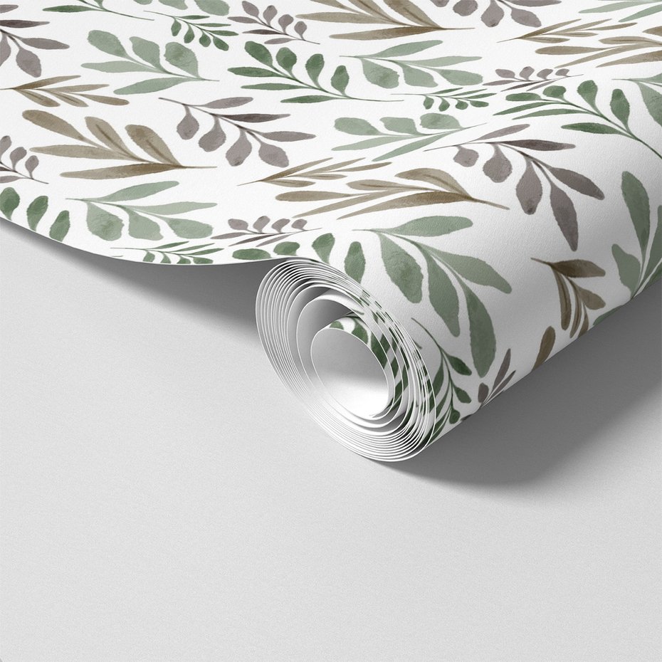 Tapeta - liście, gałązki, akwarela