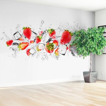 Fototapeta - truskawki, lód, woda