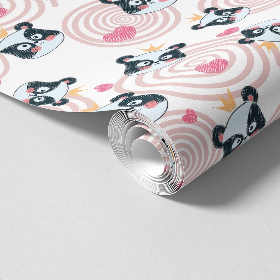 Tapeta - dziecięca, panda, korona, serce