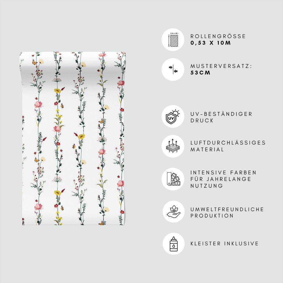 Tapeta - kwiaty, liście, motyle