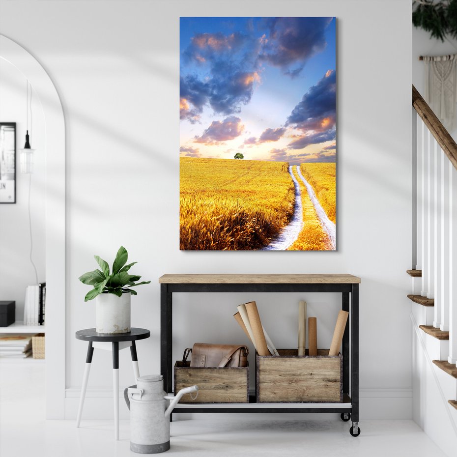 Obraz na płótnie - pole, drzewo, niebo