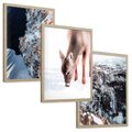 Zestaw obrazy w ramie, plakaty - zima, śnieg, natura - rama drewno