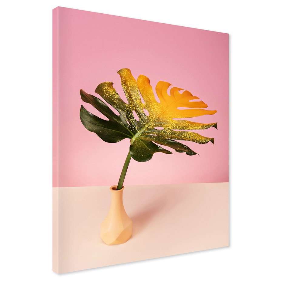 Obraz na płótnie - liść, złoto, wazon