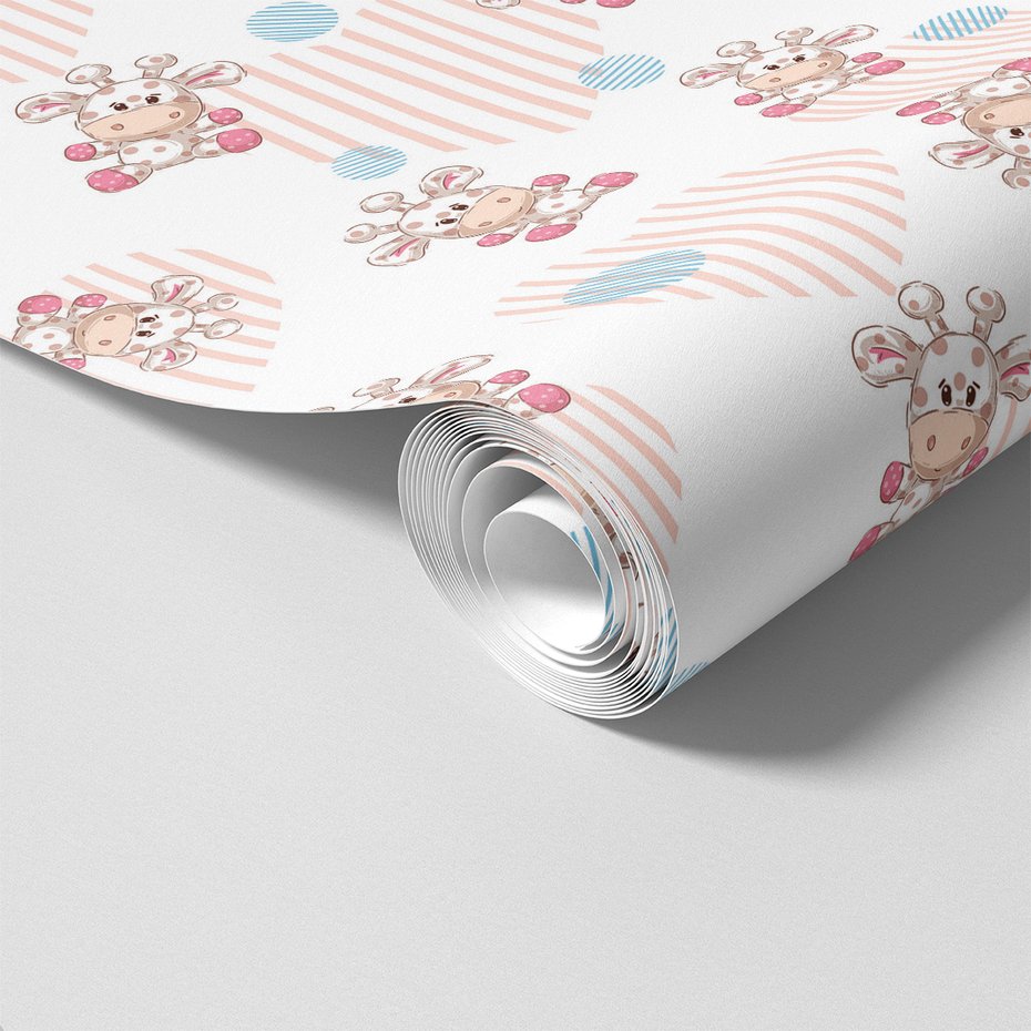 Tapeta - dziecięca, żyrafa, serca, kropki