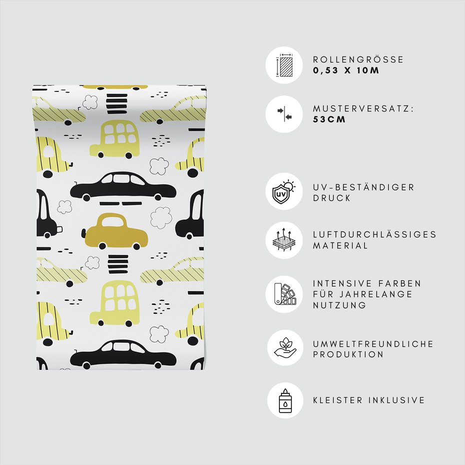 Tapeta - dziecięca, samochody, chmury, kreskówki