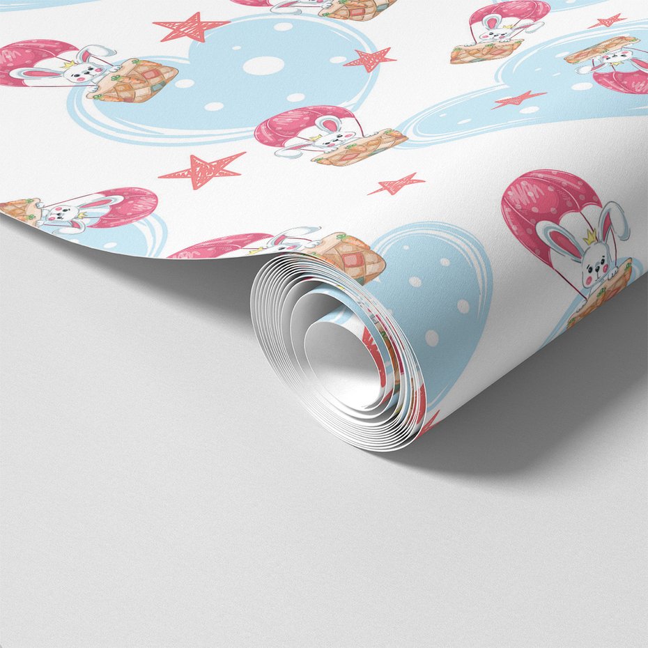 Tapeta - dziecięca, królik, serce, gwiazda