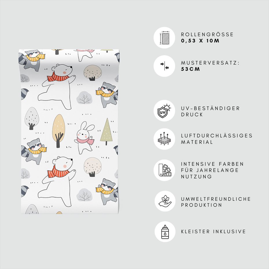 Tapeta - dziecięca, szalik, miś, drzewo