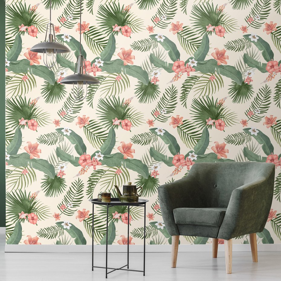 Tapeta - kwiaty, liście, wzór