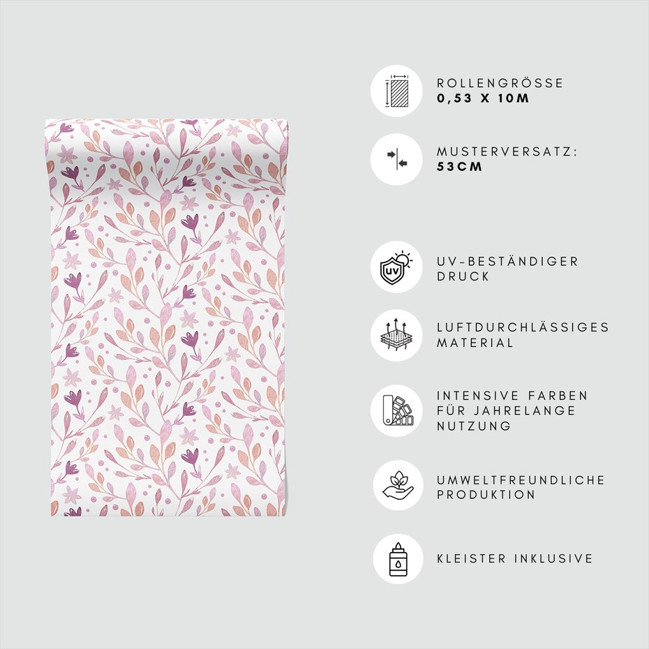 Tapeta - kwiaty, liście, wzór