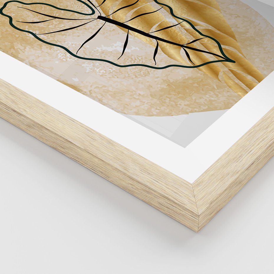 Zestaw obrazy w ramie, plakaty - liście, abstrakcja, rośliny - rama drewno