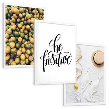 Zestaw obrazy w ramie, plakaty - owoce, cytryny, pozytywne - rama biała