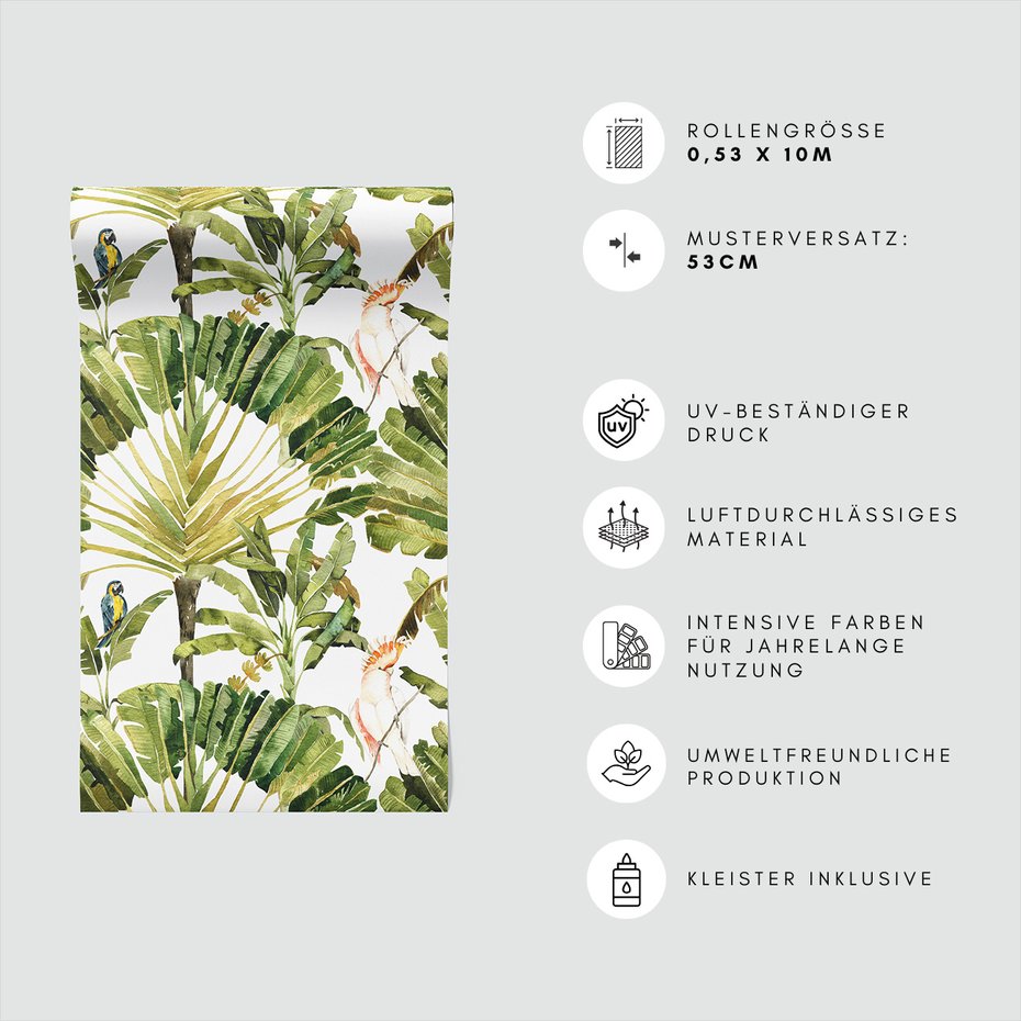 Tapeta - liście, papuga, tropiki