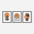 Zestaw obrazy w ramie, plakaty - liście, abstrakcja, okrąg - rama czarna