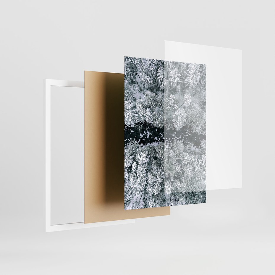 Zestaw obrazy w ramie, plakaty - zima, śnieg, las - rama biała