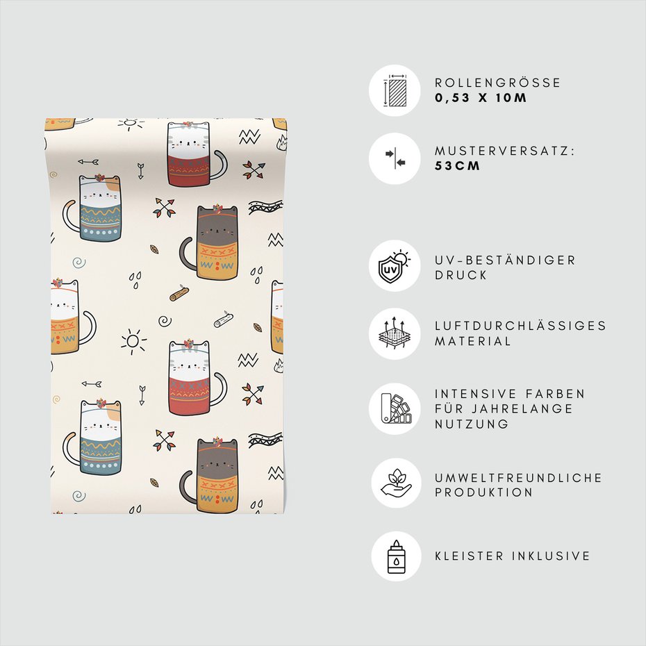 Tapeta - dziecięca, koty, wzory,