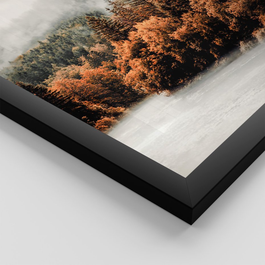 Zestaw obrazy w ramie, plakaty - jesień, las, liście - rama czarna