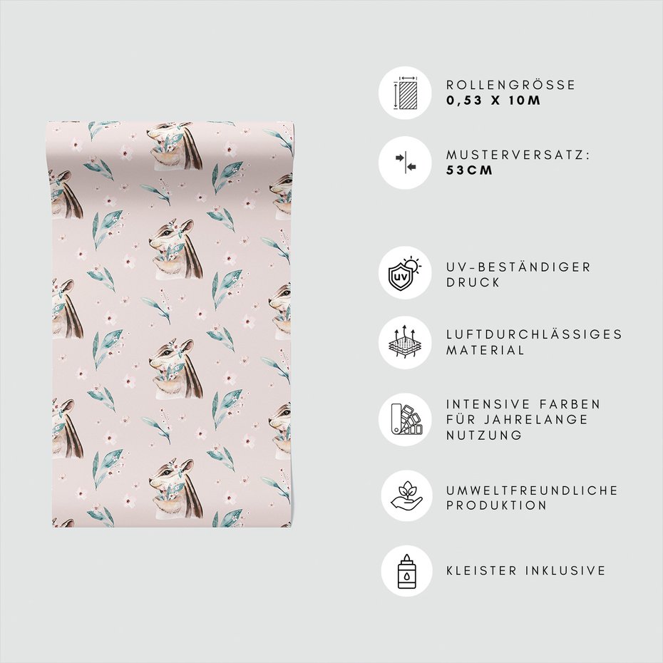 Tapeta - wiewiórka, kwiaty, liście