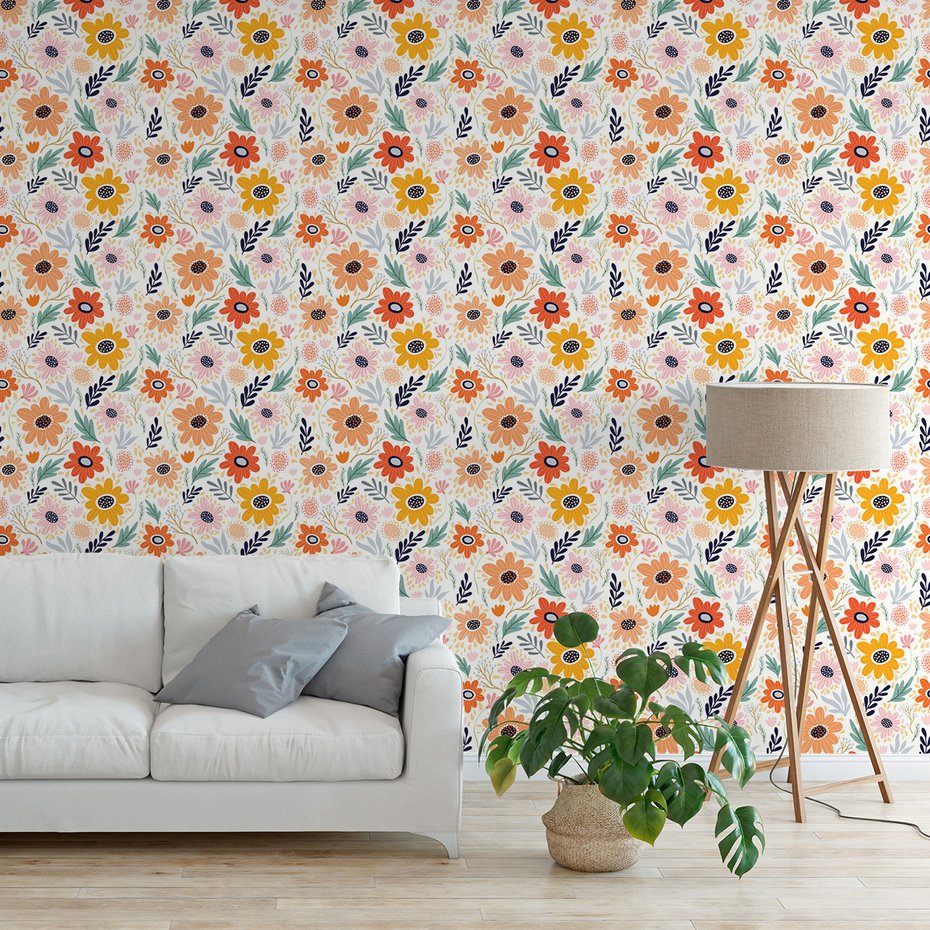 Tapeta - kwiaty, liście, ornamenty