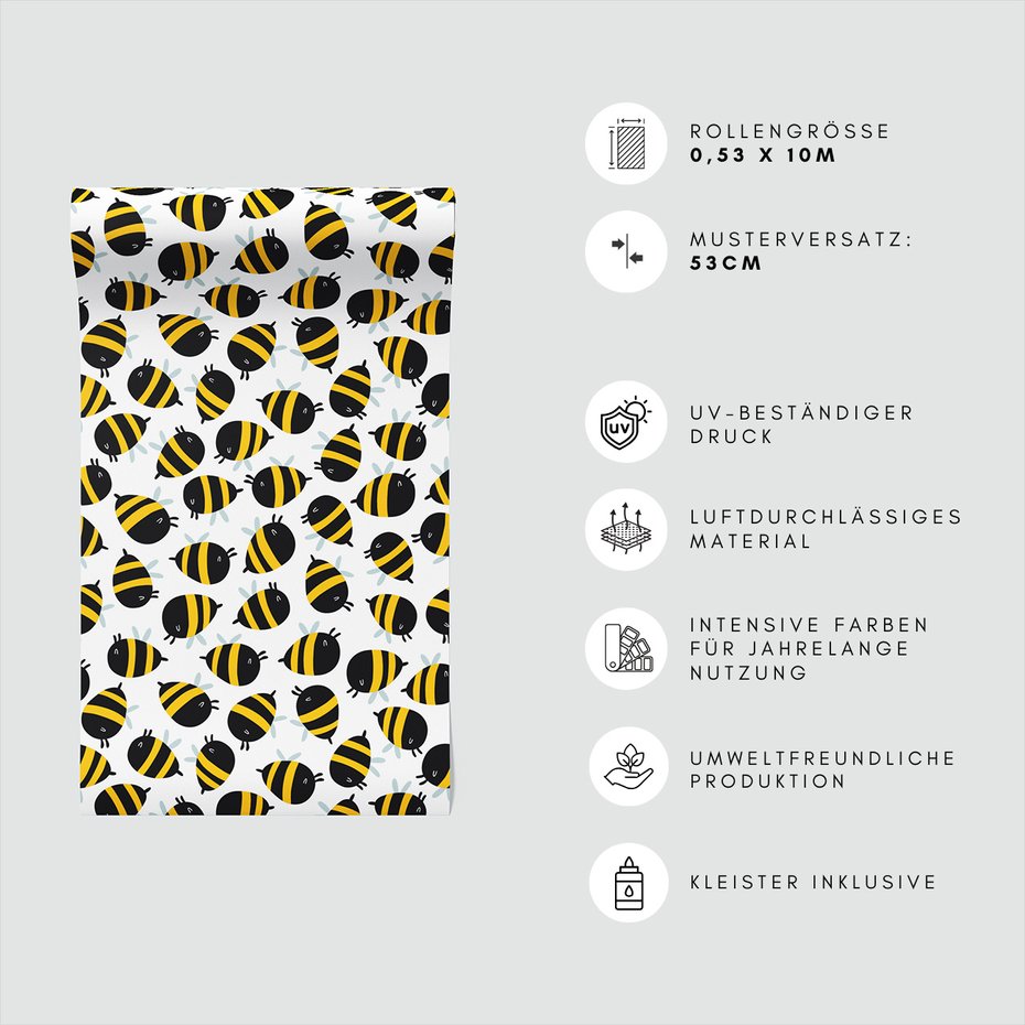 Tapeta - dziecięca, pszczoły, owady, pasy