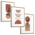 Zestaw obrazy w ramie, plakaty - abstrakcja, liście, kształty - rama drewno