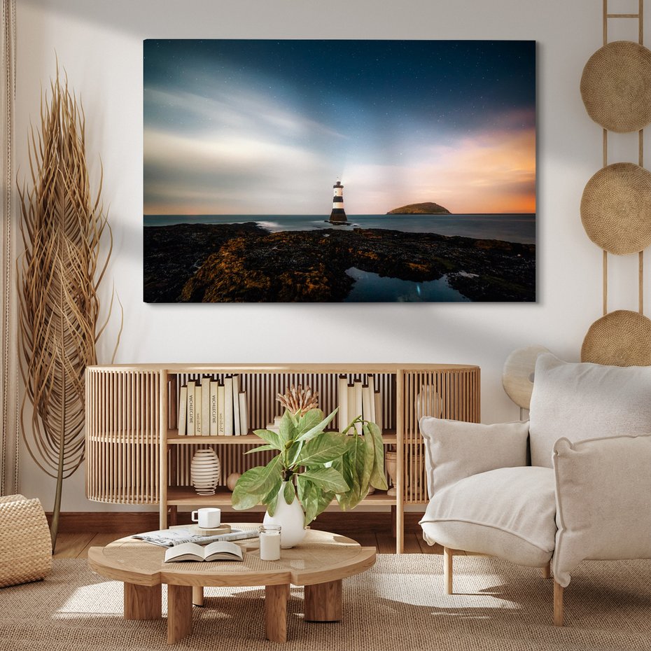 Obraz na płótnie - latarnia morska, morze, noc