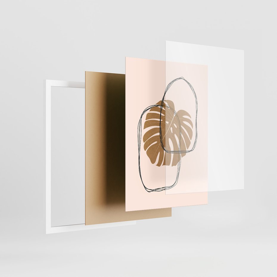 Zestaw obrazy w ramie, plakaty - liście, monstera, abstrakcja - rama biała