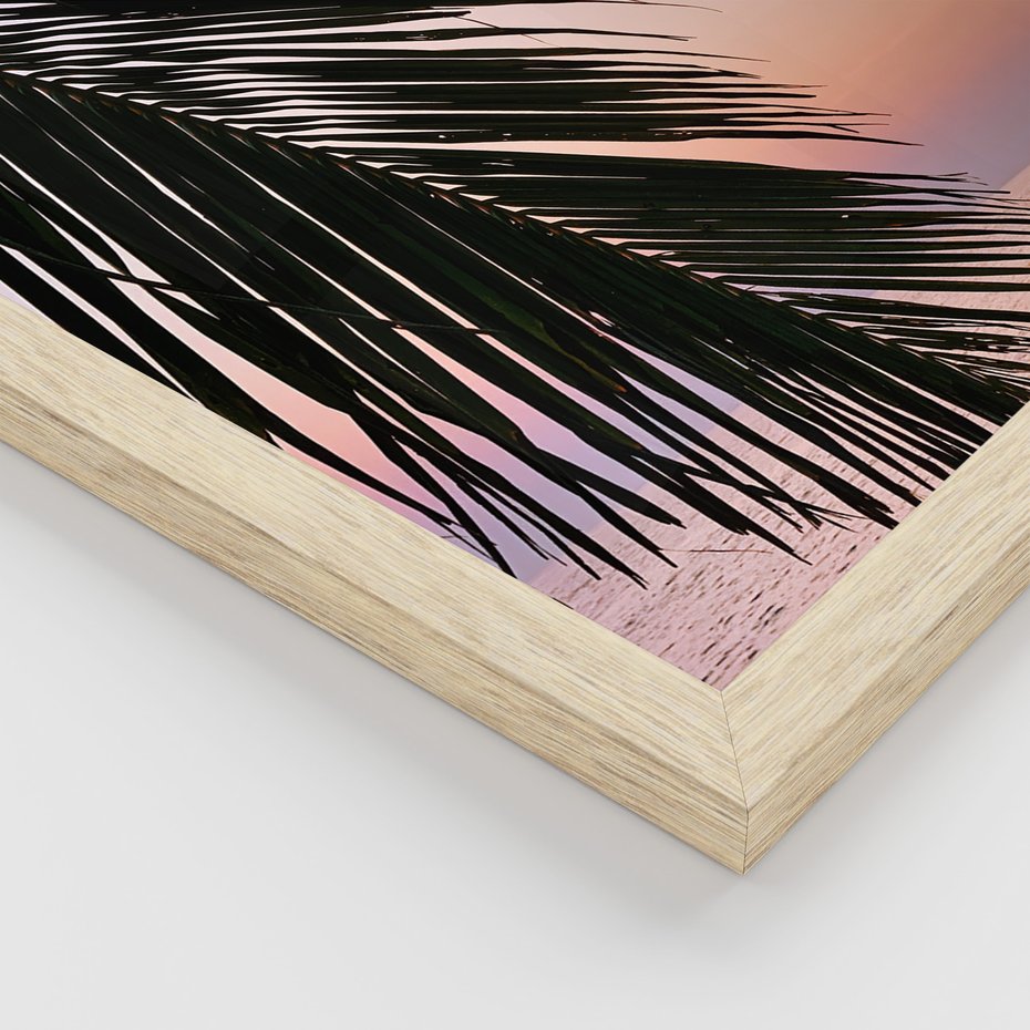 Zestaw obrazy w ramie, plakaty - palma, tropiki, morze - rama drewno