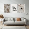 Zestaw obrazy w ramie, plakaty - pościel, kawa, relaks - rama biała