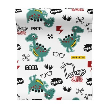 Tapeta - dziecięca, dinozaury, okulary, napisy