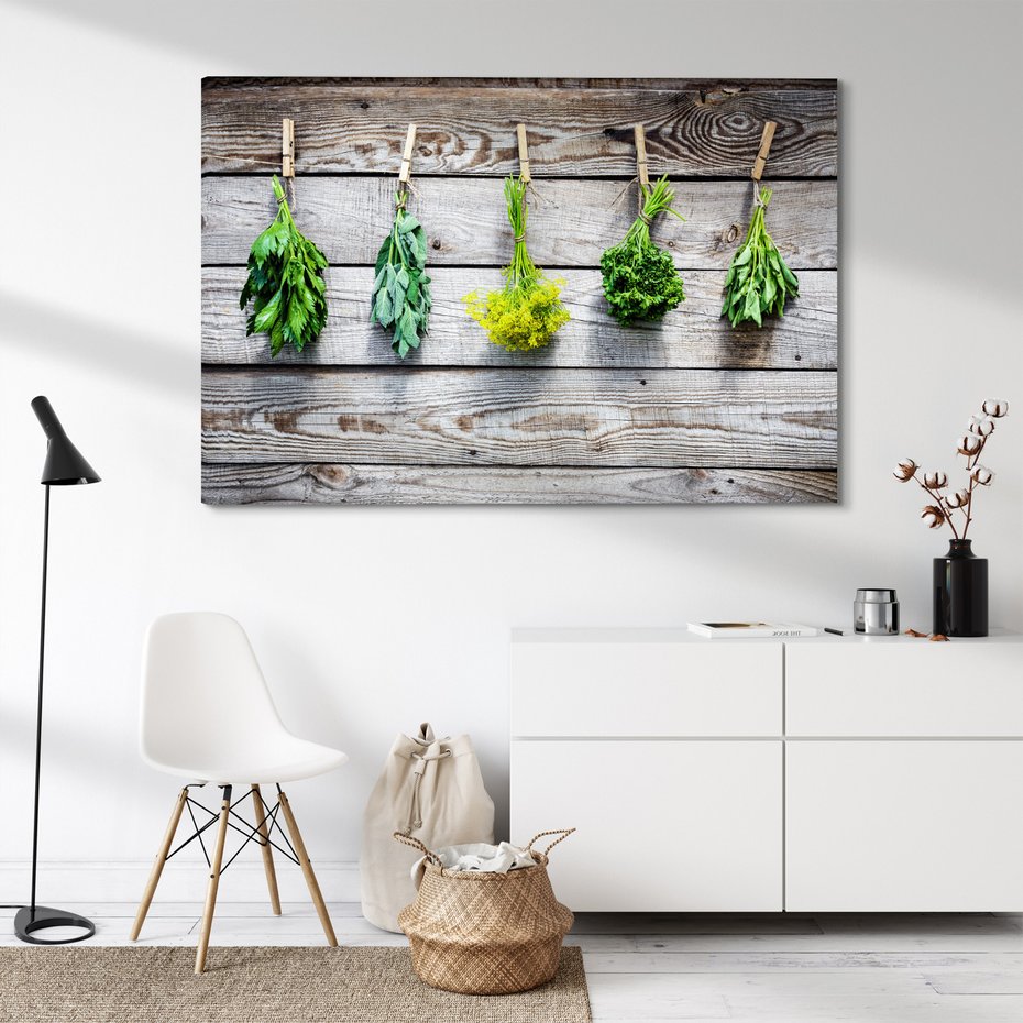 Obraz na płótnie - zioła, przyprawy, drewno