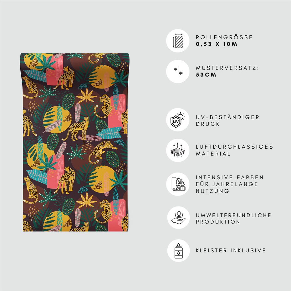 Tapeta - liście, pantera, koła