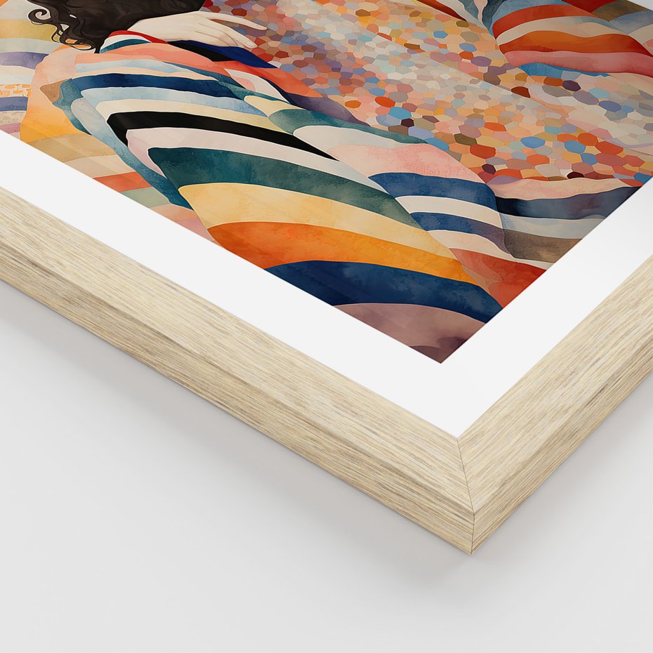 Zestaw obrazy w ramie, plakaty - kobieta, wzory, kolory, - rama drewno