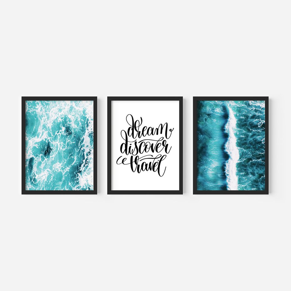 Zestaw obrazy w ramie, plakaty - woda, morze, ocean - rama czarna
