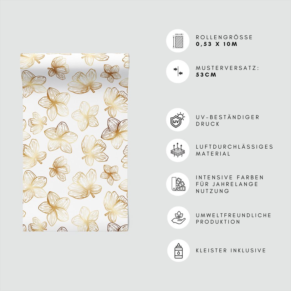 Tapeta - kwiaty, ornament, złoto