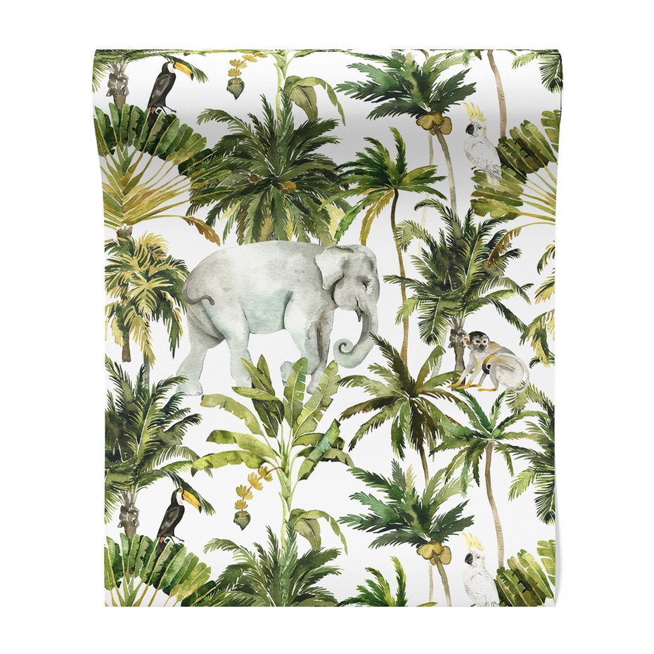 Tapeta - słoń, małpa, dżungla