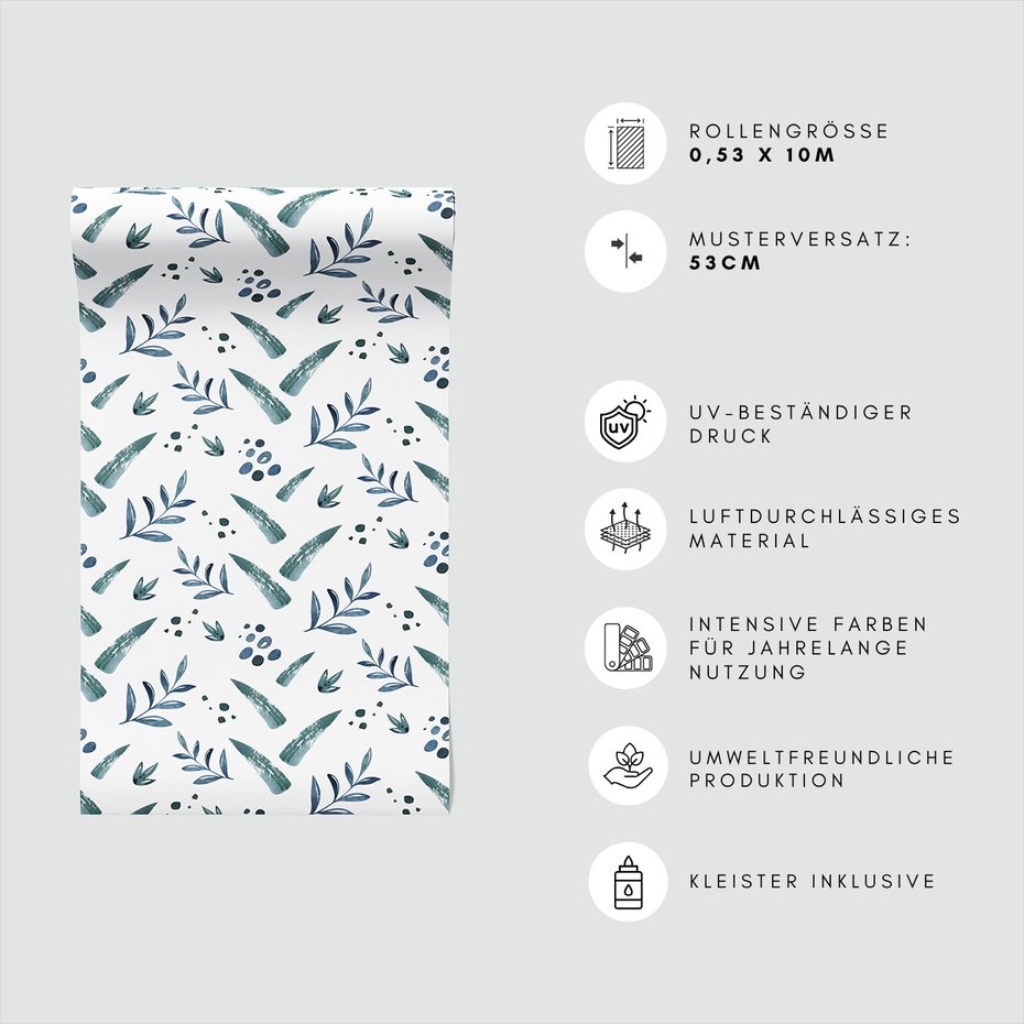 Tapeta - liście, gałązki, kropki