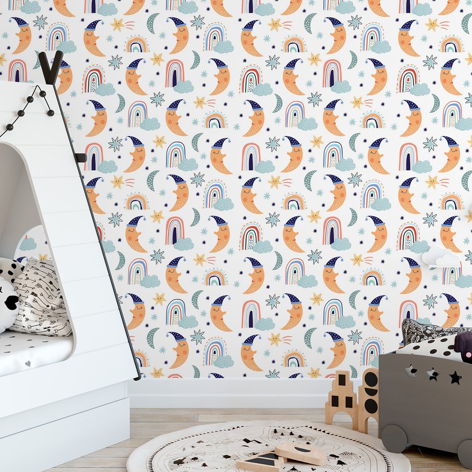 Tapeta - dziecięca, księżyc, sen, chmura