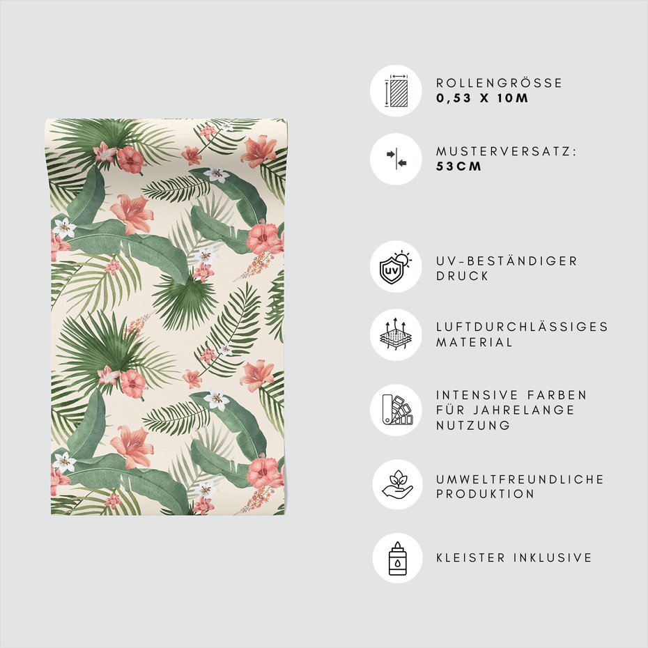 Tapeta - kwiaty, liście, wzór