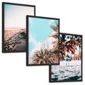 Zestaw obrazy w ramie, plakaty - plaża, palmy, budynek - rama czarna