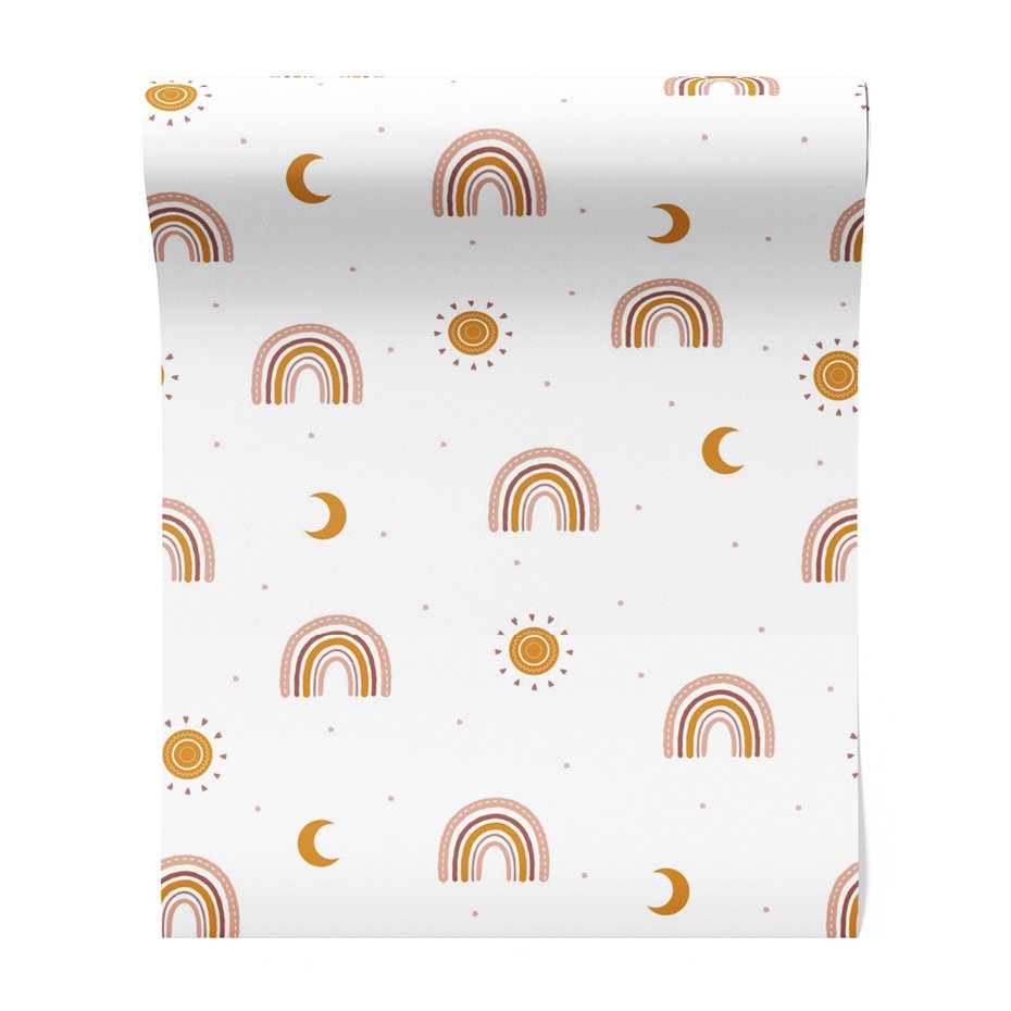 Tapeta - dziecięca, tęcza, słońce, księżyc